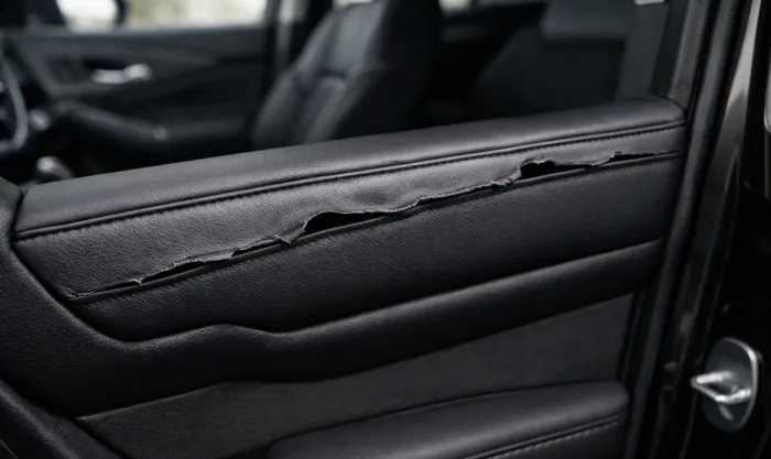 Before Peeling Leather Repair on Door Armrest in Los Angeles