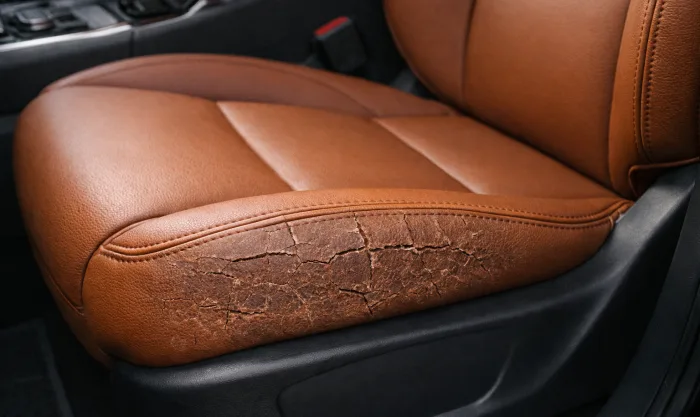 Before Full Seat Reupholstery in Genuine Leather on Cognac Genuine Nappa Leather in Los Angeles