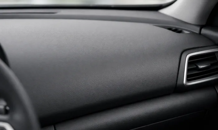 After Plastic Dashboard Scratch Restoration on Charcoal Gray Soft-Touch Dashboard Plastic in Los Angeles