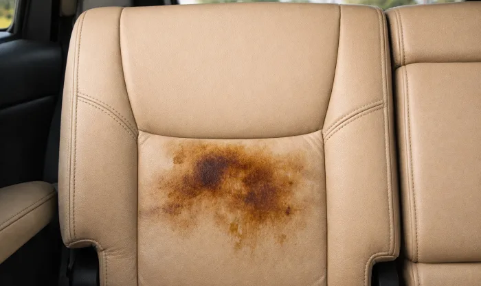 Before Cola and Grease Stain Removal from Leather Seat in Los Angeles