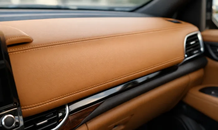 After Crack Repair on Leather Dashboard Panel in Los Angeles
