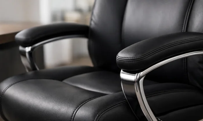 After Ink Stain Removal from Office Chair on Black Bonded Leather Armrest And Seat in Los Angeles