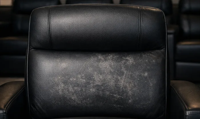 Before VIP Suite Leather Seat Scuff and Color Repair for Black Genuine Leather VIP Seats in Los Angeles