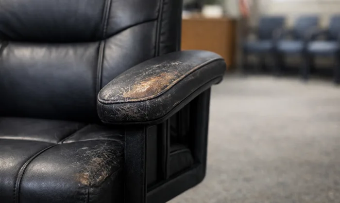 Before Office Chair Leather Restoration at a City Government Office in Los Angeles
