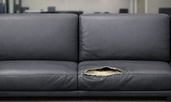 Before Lobby Sofa Restoration at a Public Service Center in Los Angeles