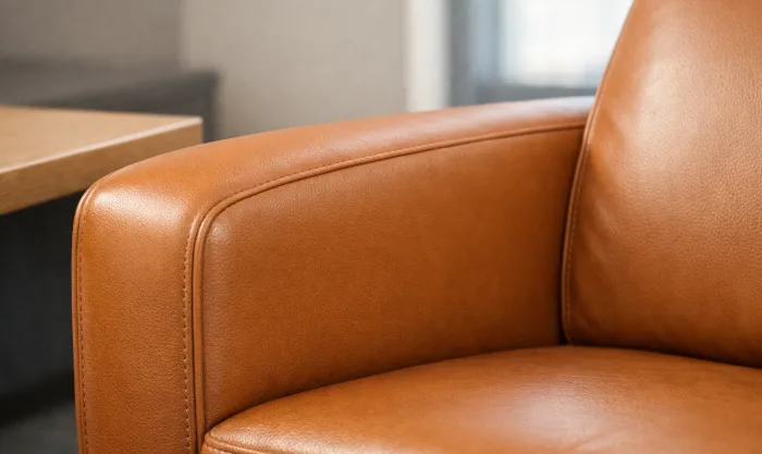 After Conference Room Chair Tear Repair After Transport Damage for Caramel Semi-Aniline Leather Conference Room Armchair in Los Angeles