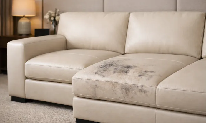 Before VIP Suite Leather Sofa Restoration at a Hotel in Los Angeles