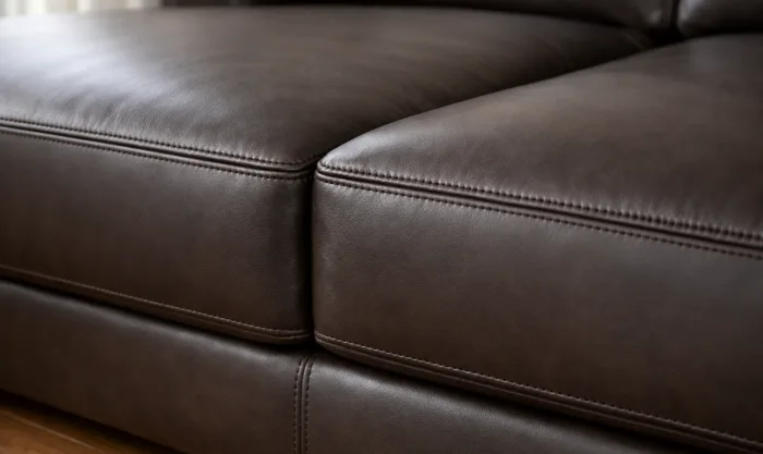 After Seam Tear Repair on Dark Brown Pigmented Leather Sectional in Los Angeles
