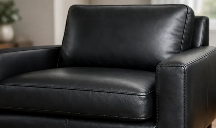 After Cushion Cut Repair on Black Pigmented Leather Accent Chair in Los Angeles
