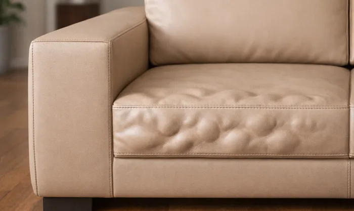 Before Bubble Repair on a Sofa Arm and Seat Panel in Los Angeles