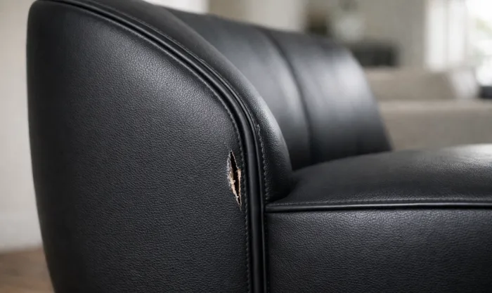 Before Rip Repair on a Leather Chair Side Panel in Los Angeles